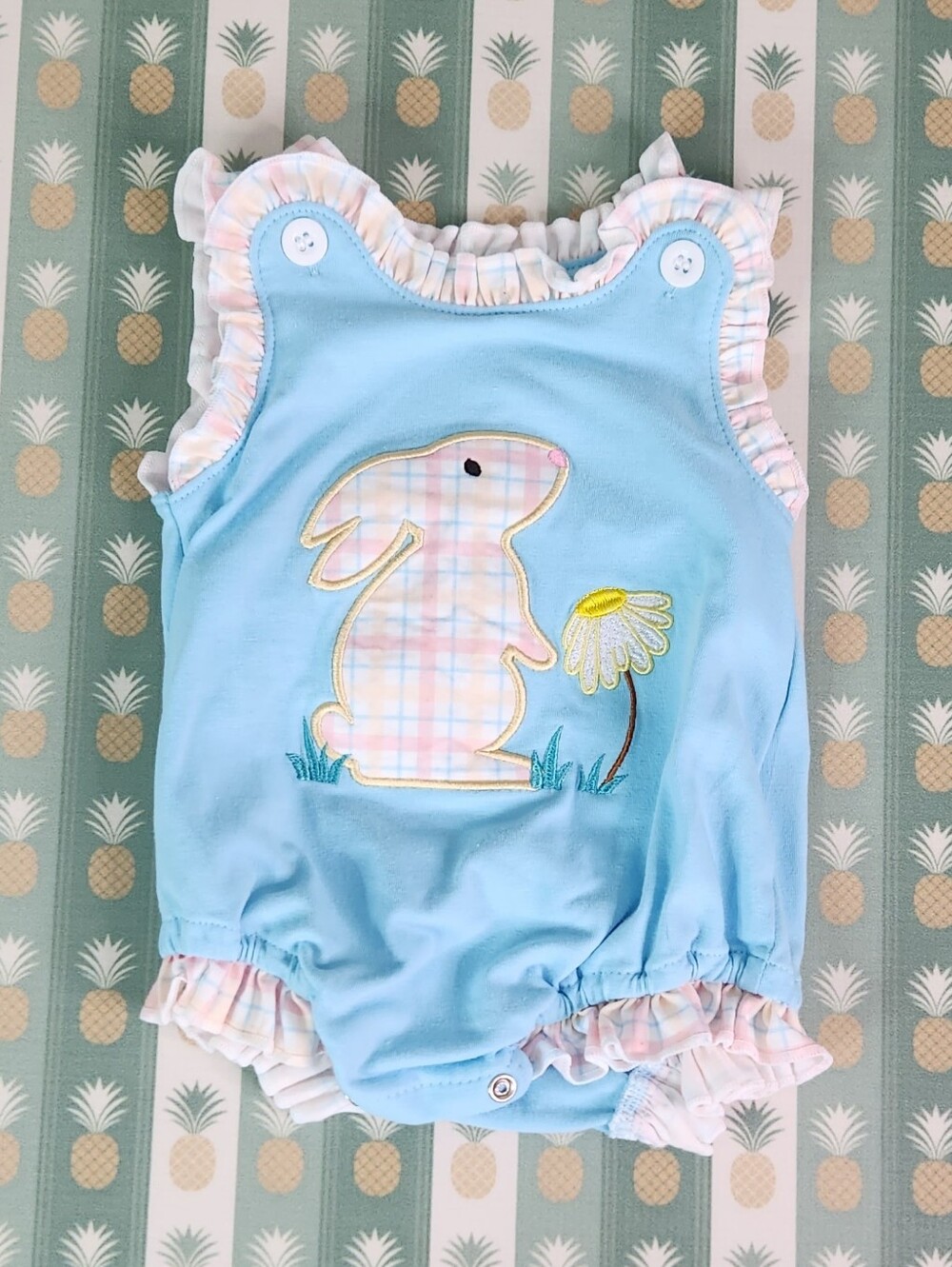 Abby & Evie Blue Bunny Appliqué Baby Romper